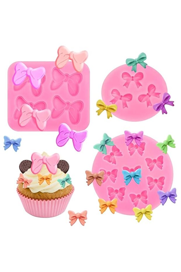 Elegant 3 Pcs Bow Silicone Mold Set, Non-Stick Reusable Tool for Fondant, Chocolate, Cake Decorating, and DIY Dessert Creation