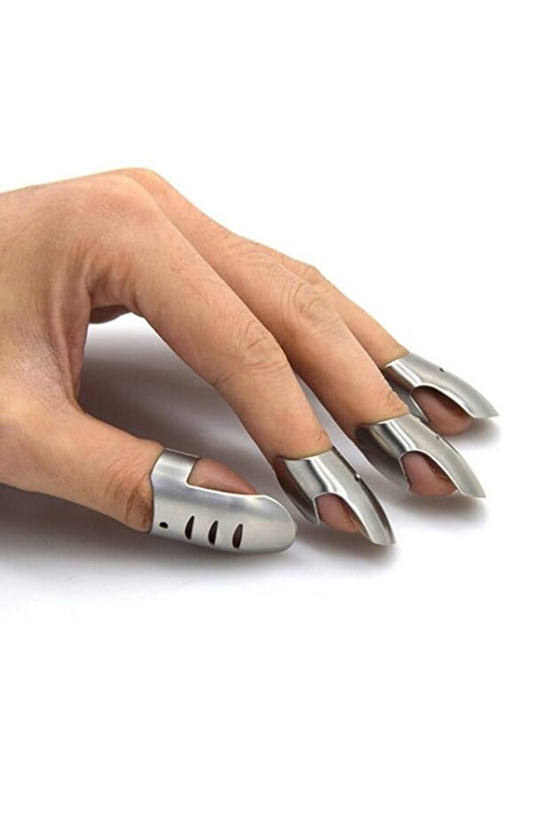 Bukela 4 Pieces Kitchen Stainless Steel Finger Nail Protector Hand Cutting Guard Safe Knife Tool for Chopping Dicing Slicing