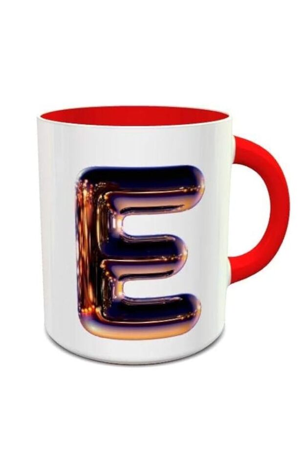 imPRESS White & Red Ceramic Coffee Mug With Night Chrome Letter E