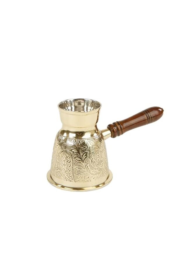 Mind Reader Turkish Style Brass Coffee Pot with Wooden Handle, Gold