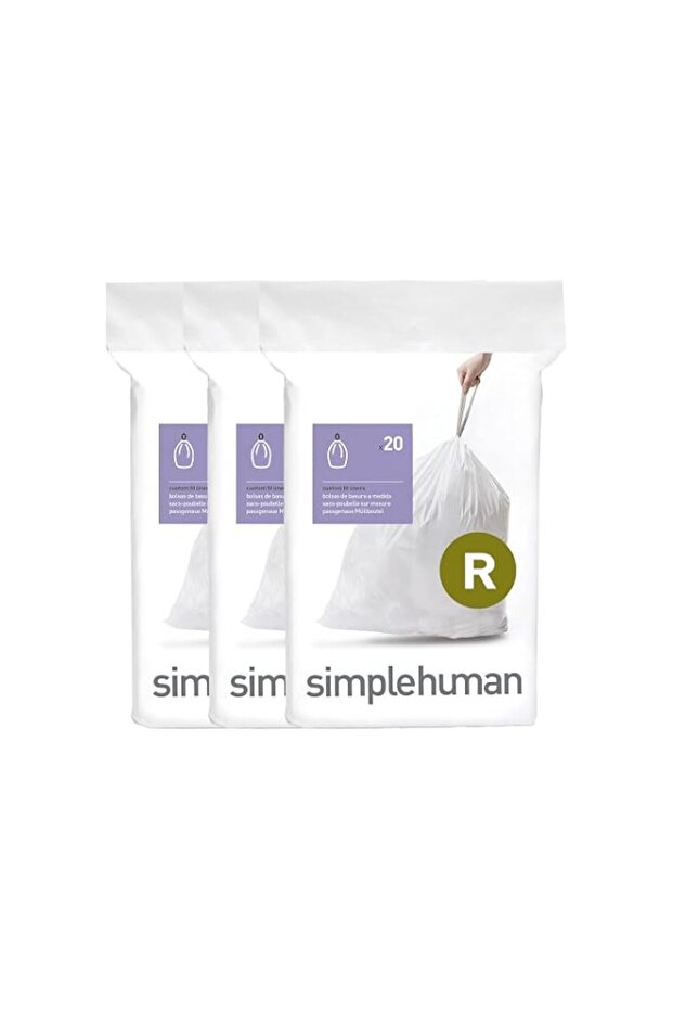simplehuman CW0253 code R Custom Fit Bin Liner Bulk Pack, White Plastic (3 Pack of 20, Total 60 Liners)