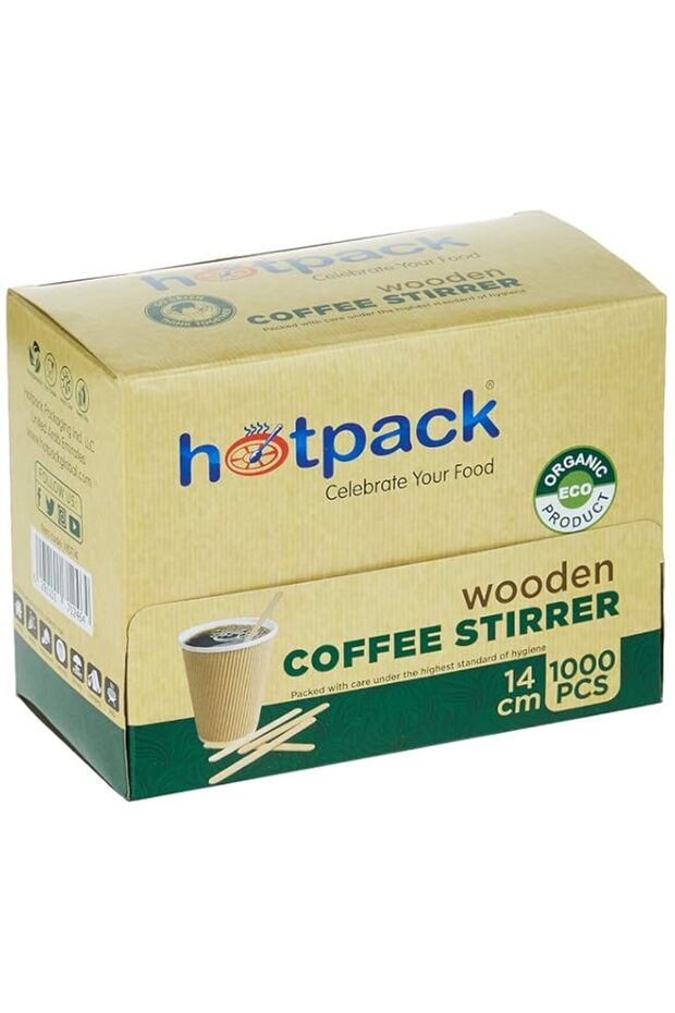Hotpack Disposable Wooden Coffee Stirrer 14cm- 1000Pcs
