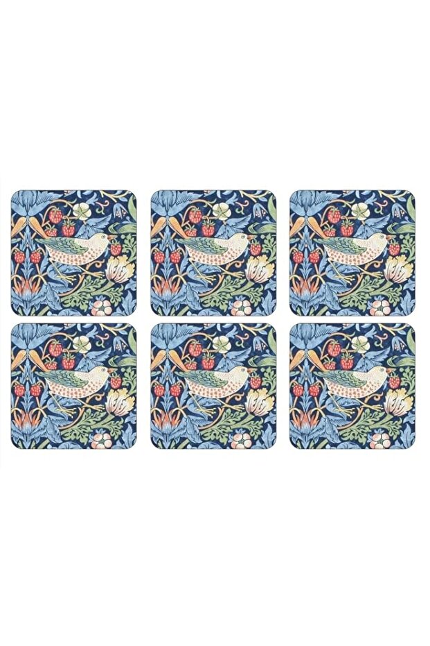 Pimpernel Strawberry Thief Blue Coasters, Set of 6