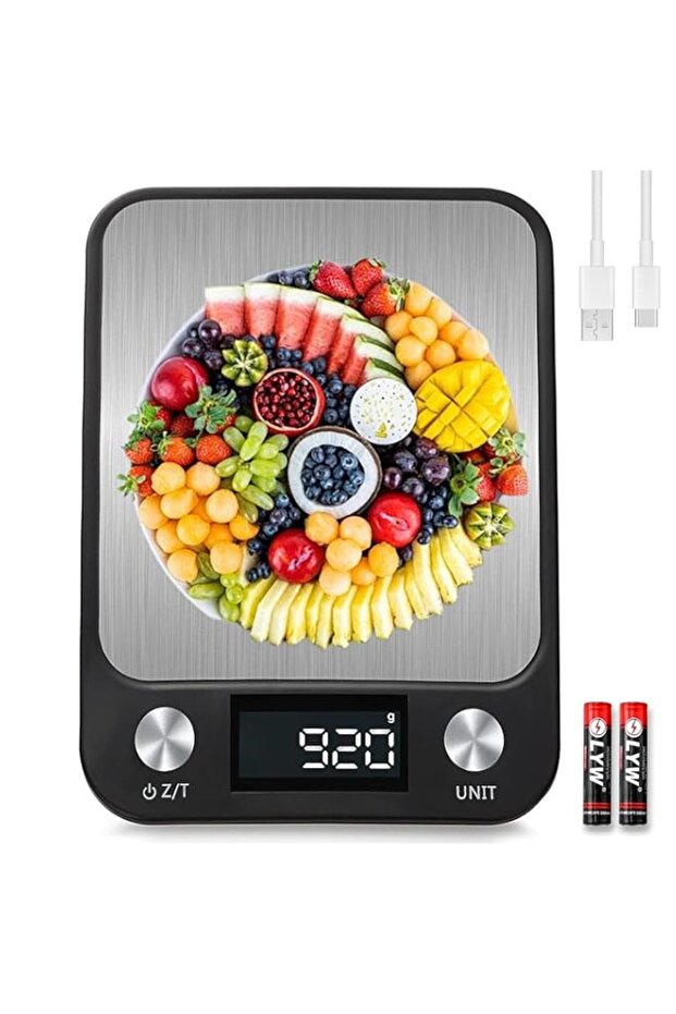Digital Kitchen Scale,High Accuracy Rechargeable Food Scale Multifunction Food Weighing Scale Coffee Jewelry Scale with LCD Display,Tare Function,Stainless Surface for Cooking and Baking (15kg/1g)