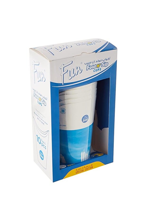 Fun By Al Bayader Fold & Sip 10 Piece Single-Wall Lidless Paper Cup 12Oz, Blue Sky ' Units