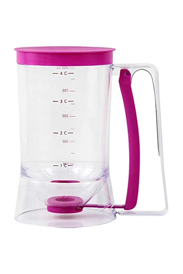 Pancake Cupcake Batter Dispenser Tool - for Cupcakes Crepes,Waffles with Measuring Label Squeeze Handle Bracket (Rose Pink)