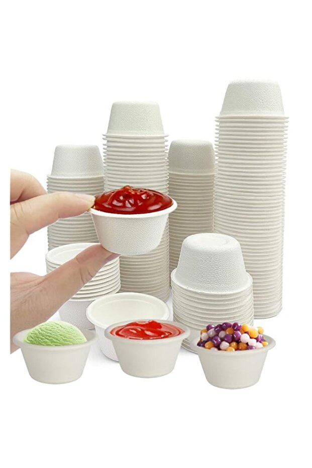 Biodegradable Bagasse Fiber Souffle Cups - 2oz, 100 Pack, Compostable Condiment & Tasting Cups for Friendly Dining Experience