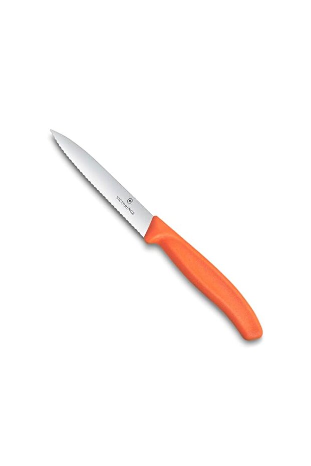 Victorinox Swiss Classic Wavy Pointed Tip Paring Knife, 10 cm Size, Orange