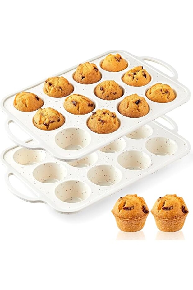2 Pack Muffin Pans with Metal Reinforced Frame, 12 Cups Regular Silicone Cupcake Pans, Nonstick Baking Molds with Handle, Easy to Release, for Baking Muffins, Cupcakes, Egg Bites