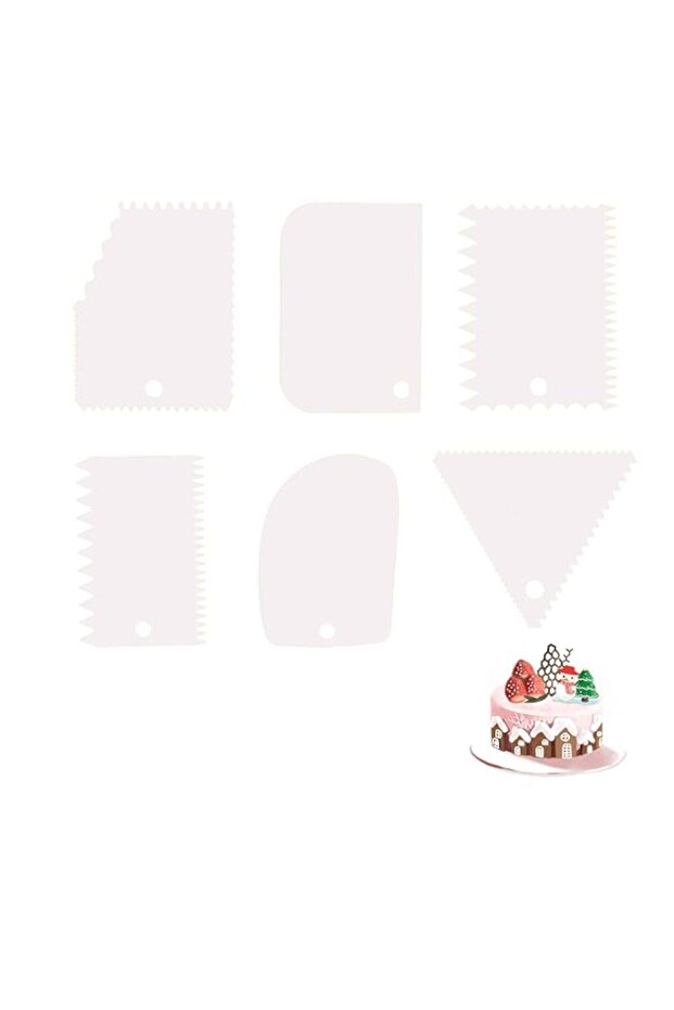 NiCoLa 6PCS Cake Scraper, Cake Scraper Smoother Tool Set, Cake Smoothing Cutter Plate Tool Comb for Making Cake, Dessert, DIY Decorating Tool(White)