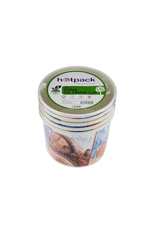 Hotpack Disposable Dessert Bowls ,Paper Ice Cream Cup 400ml, 5 Pieces