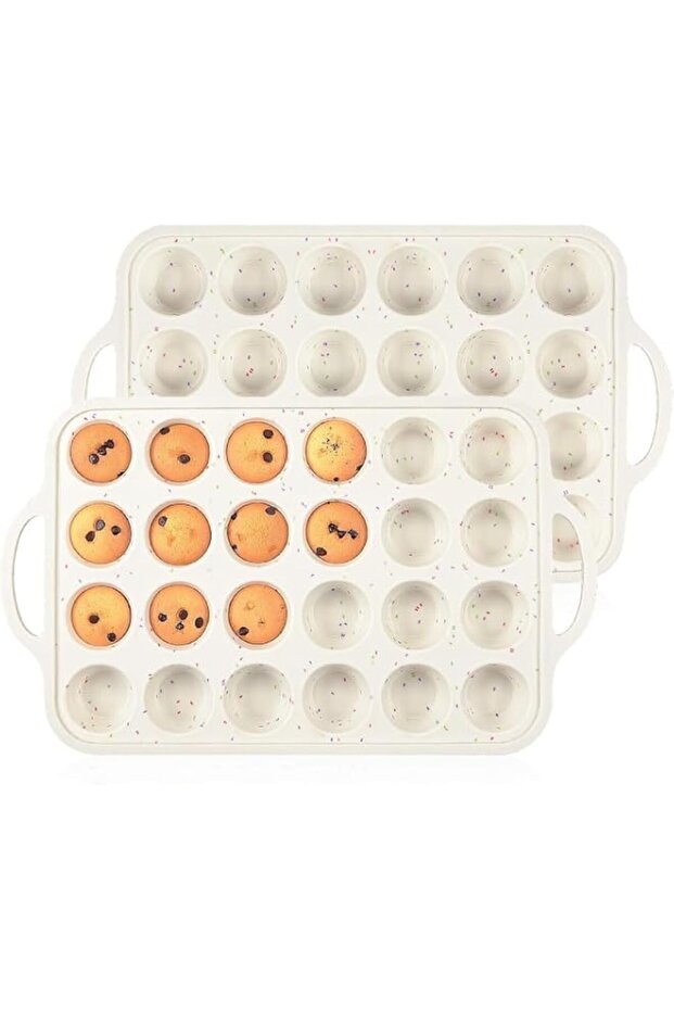 YelaJoy Mini Muffin Pan, 2pack Metal Reinforced Frame Mini Cupcake Pans 24 Cups Nonstick Mini Muffin Silicone Molds with Handle for Baking Muffins, Cupcakes, Egg Bites