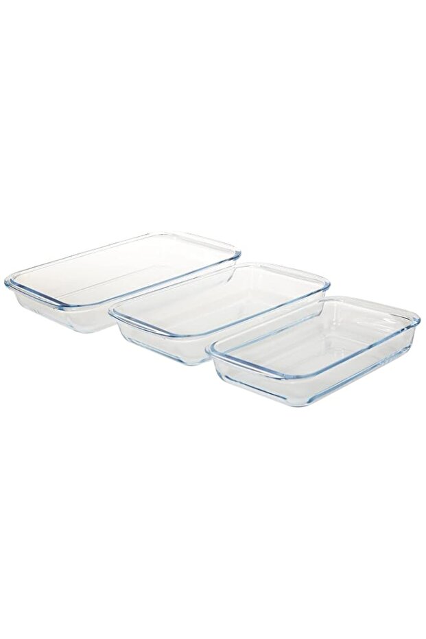 Royalford BRS Glass 3piece Rectangular Baking Tray, Clear, RF8803