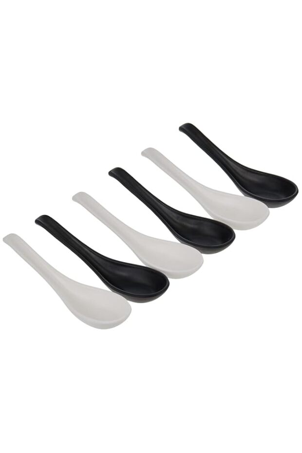 Servewell Melamine Soup Spoon 6Pc Set, Black/White, 14.5 Cm