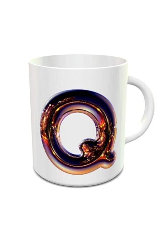 Impress Ceramic Coffee Mug with Night Chrome Letter Q (White)