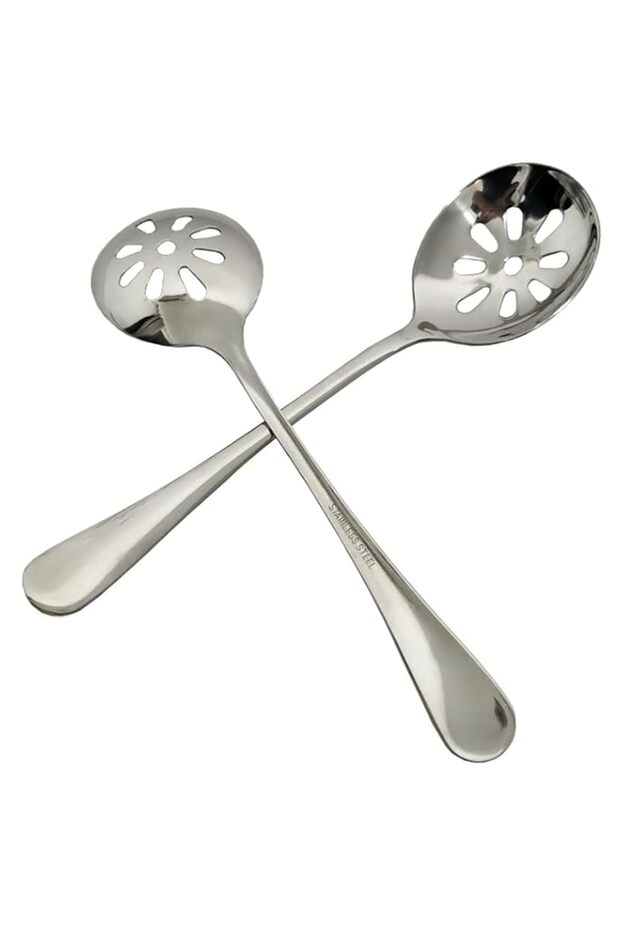 2-Pack Soup Slotted Serving Spoon 7.7-inch Stainless Steel Colander Spoon for Buffet, Dinner, Restaurants, Kichen (Slotted Spoon)