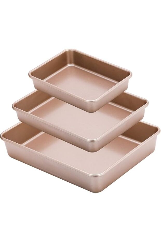 Bukela Set of 3 Rectangular Roasting Pan, Deep Baking Pans Nonstick, Baking Sheets for Oven, Pizza Pan for Oven, Bakeware for Toaster Oven