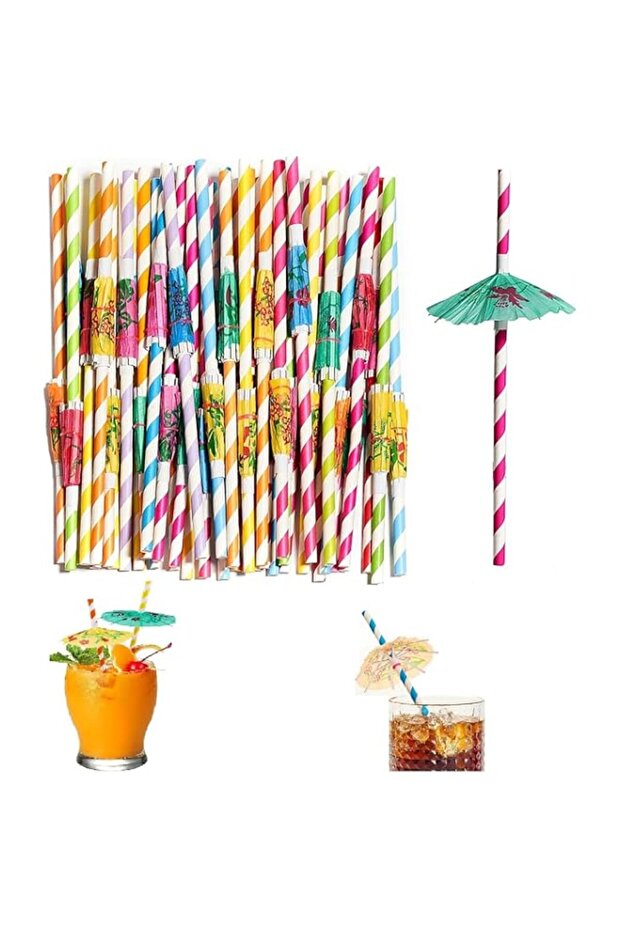 100 Pieces Biodegradable Paper Umbrella Straws, Perfect for Tropical Parties