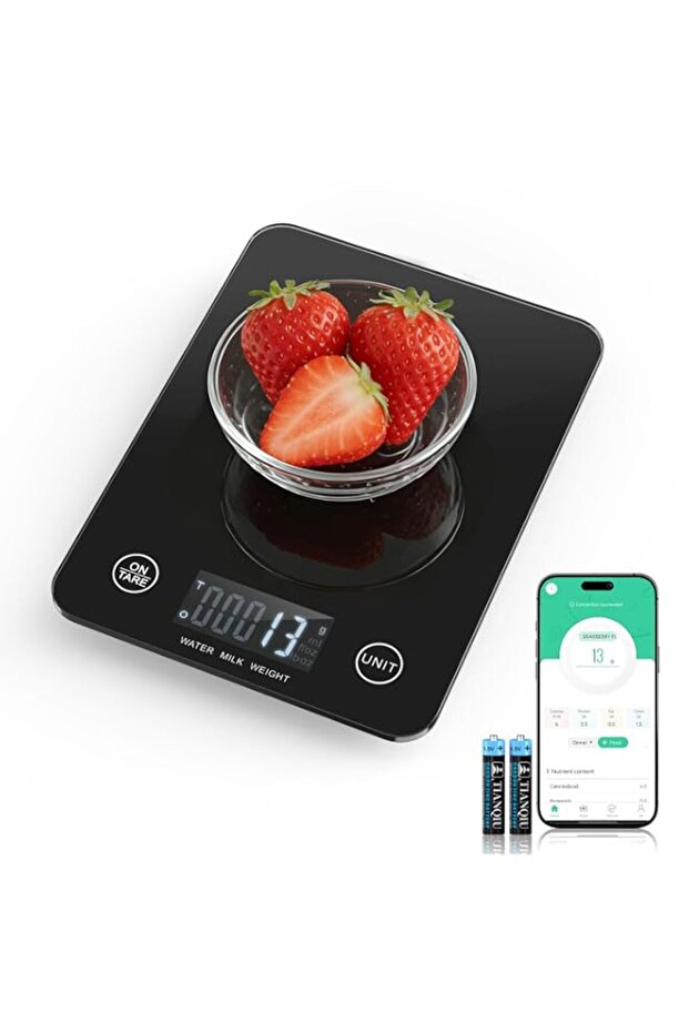 Digital Bluetooth Food Scale Calorie Nutrition Kitchen Scale, 1g Accuracy 5kg Range, 6 Units Switch & Tare Function, Smart Nutritional Data Recording for Weight Loss Portion Control
