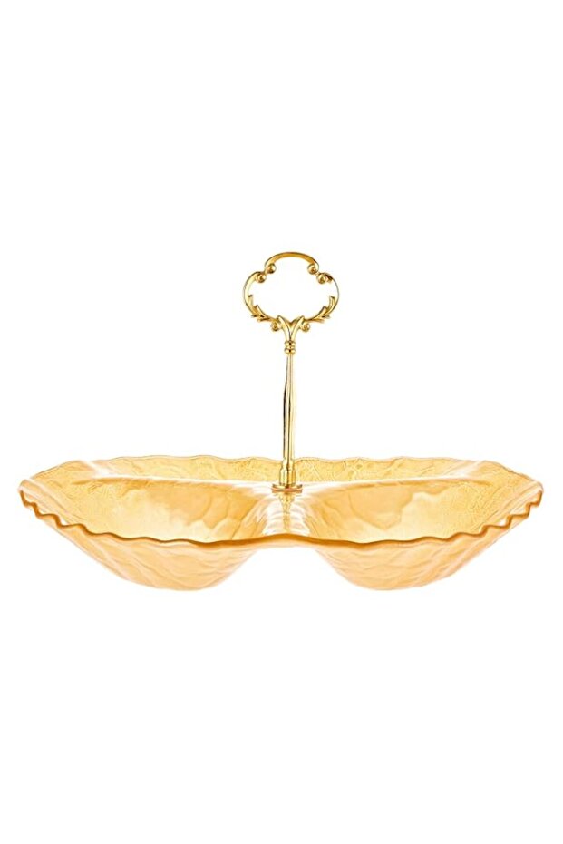 Harmony Glass Sectional Serving Tray With Gold Metal Handle Yellow Yellow