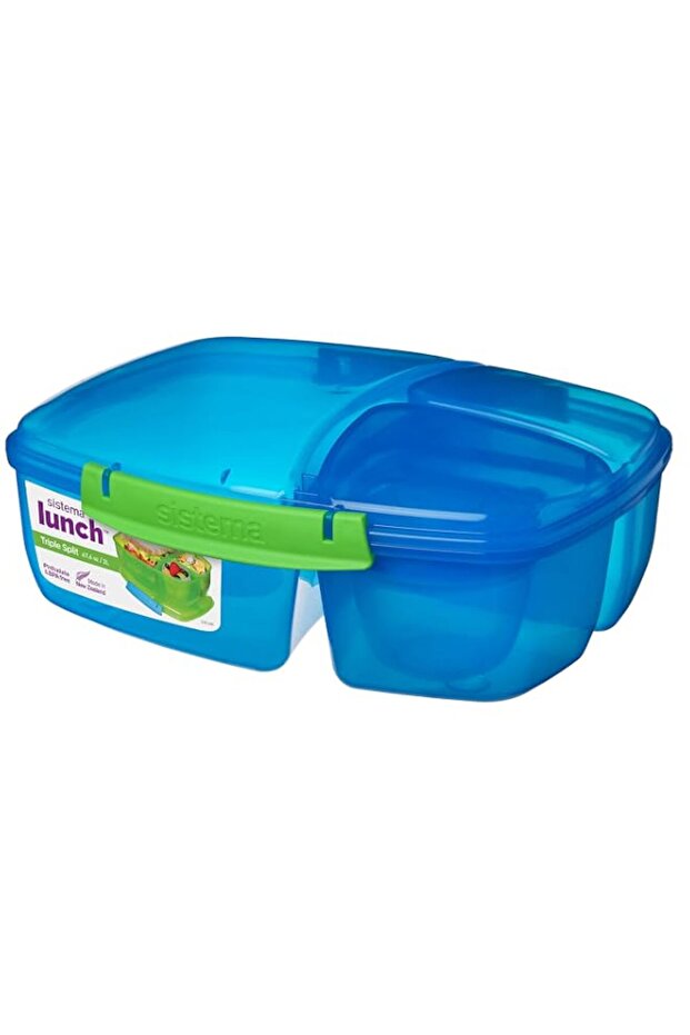 Sistema Lunch Triple Split Box With Yoghurt Pot, Blue, 24.5 X 9.2 X 20 Cm, 40920-2