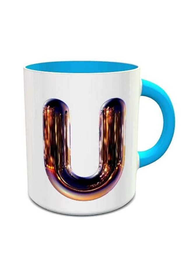 White & Blue Ceramic Coffee Mug With Night Chrome Letter U