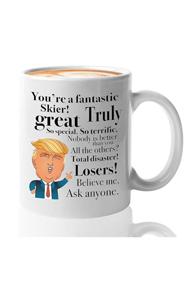 Cyclone Store Funny Ski Coffee Mug, 11 Oz Ceramic Tea Cup Fun Trump Mug Skiing Present for Skiers