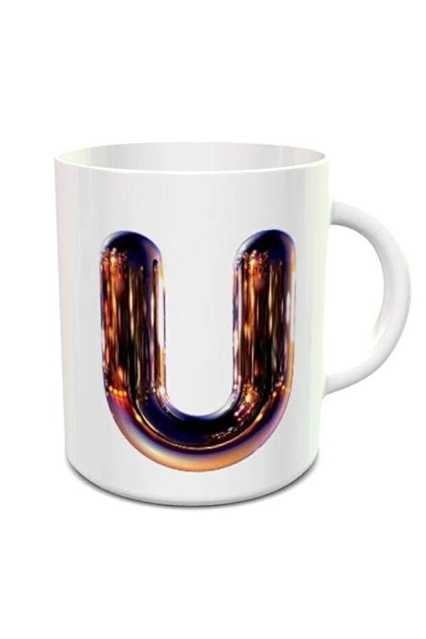 Impress White Ceramic Coffee Mug with Night Chrome Letter U