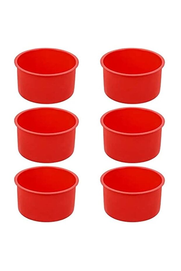 6 Pcs Silicone Cake Mould for Baking, 4 Inch Non-Stick Round Cake Pan Cake Tins Bakeware Baking Molds Tins for Mousse Muffin Pudding Cupcake Bread (Red)