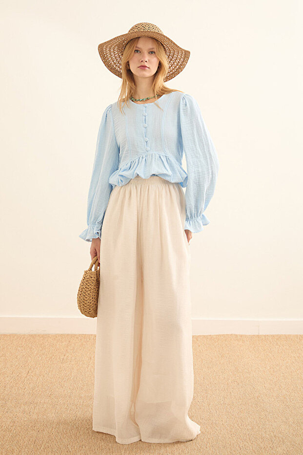 Elastic Waist Wide Leg Trousers Stone