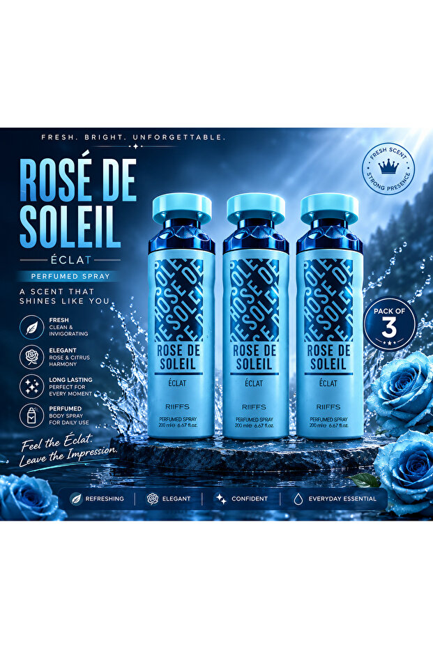 RIIFS Rose de Soleil Éclat Perfumed Body Spray 200ml – Pack of 3
