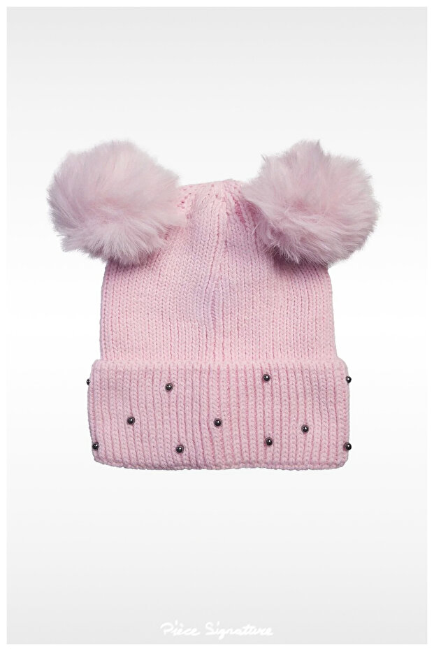 Winter Beaded Double Pompom Knitted Women's Beret