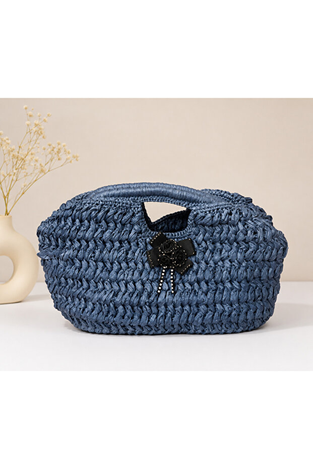 Blue Bag Raffia Hand Knitted