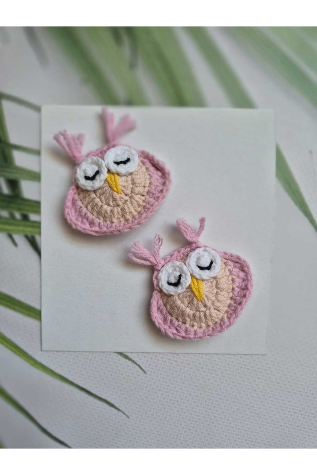 Owl Pink Girls' Hairpin Set Handmade Antiallergic Gift Children's Hair Accessory 2-Piece Snap Knitted Hairpin