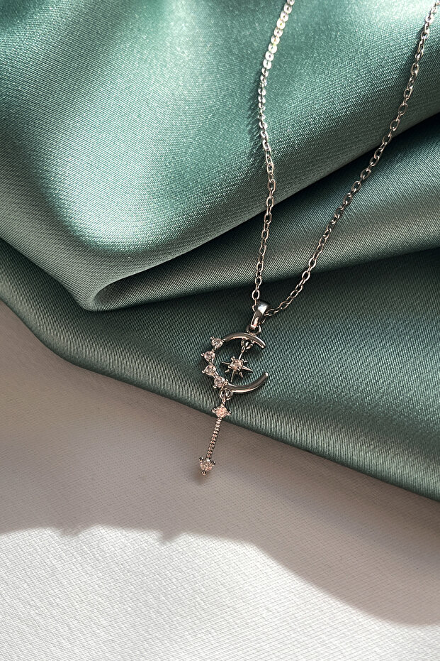 Crescent and Star Figured Dangle Necklace
