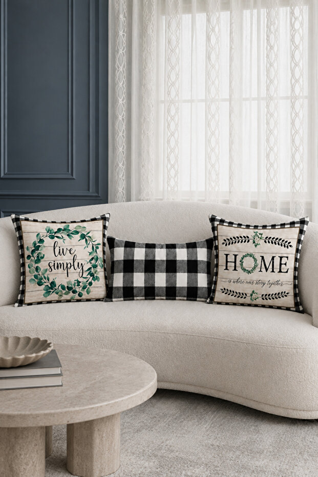 Plaid Home Themed 3-Piece Decorative Throw Pillow Cover
