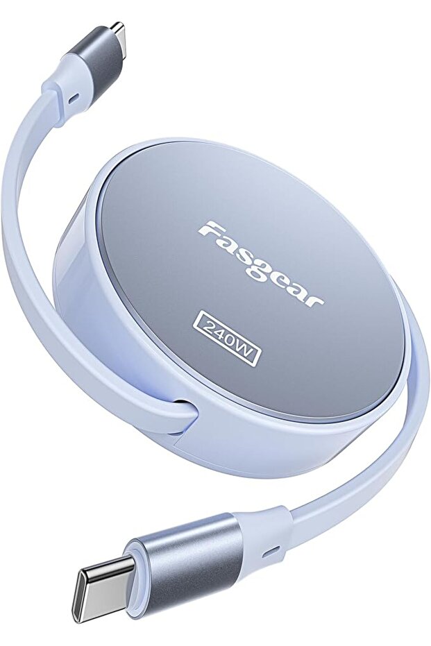 كيبل USB C الى USB C قابل للسحب بقدرة 240 واط من فاسجير، عبوة من قطعتين (1 | سلك شحن سريع 5 امبير، ش