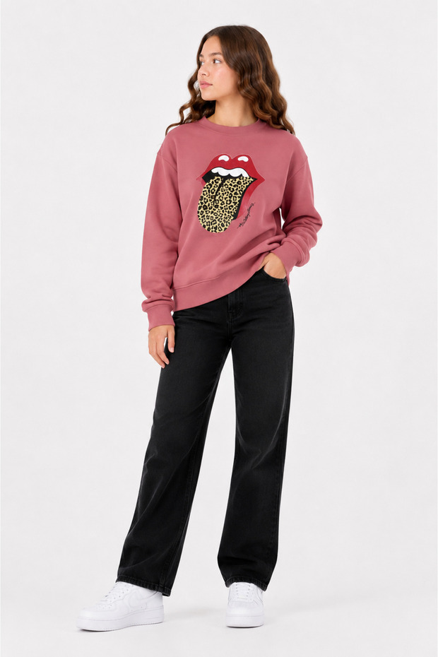 Girl's Street Wear Three Thread Leopard Detailed Sweatshirt 4543-1