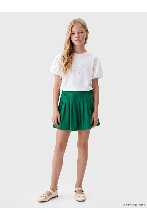 Two Mt Shop Quality Lcw Kids Green Pleated Girls Soft Touch Shorts Skirt