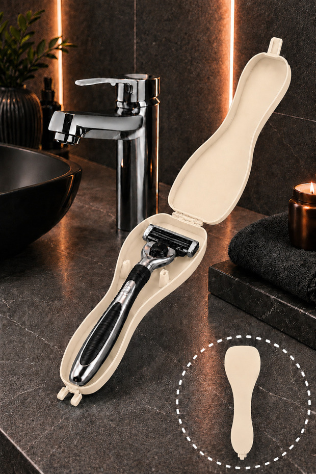 Shaving Razor Box - Travel Box - Shaving Kit Organizer - Shaving Box - Shaving Razor Container - Shaver Box (Cream)