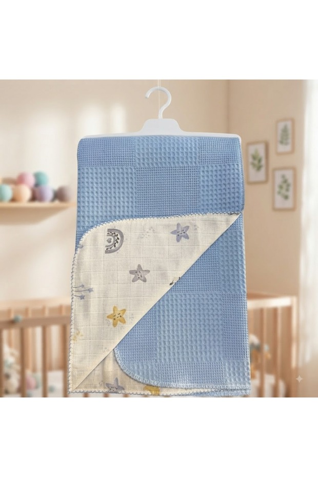 Muslin Cover Pique Blanket 1 Month, 12 Months Blue