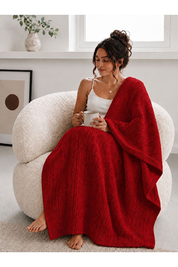 Tri̇ko Wool Knitted Tv Blanket-Sofa Shawl-Shoulder Shawl-Knee Blanket