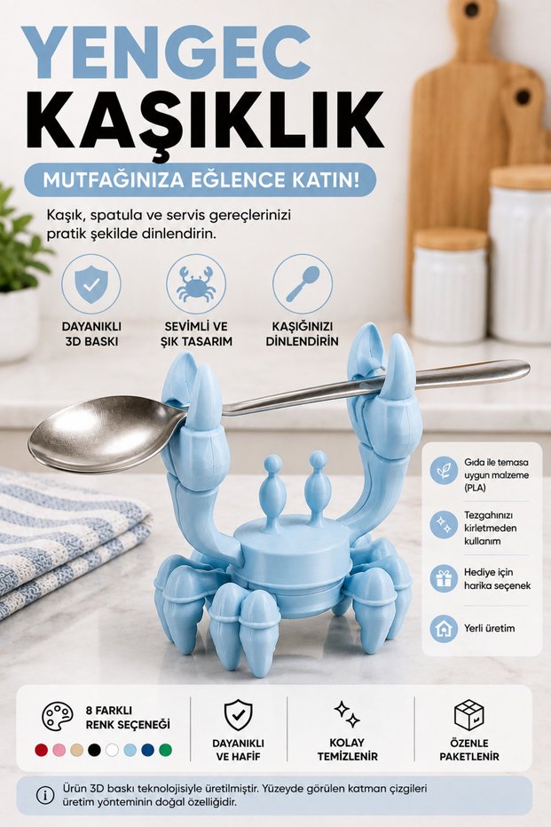 3D Printed Crab Spoon Holder |   Kitchen Countertop Spoon Resting Apparatus
