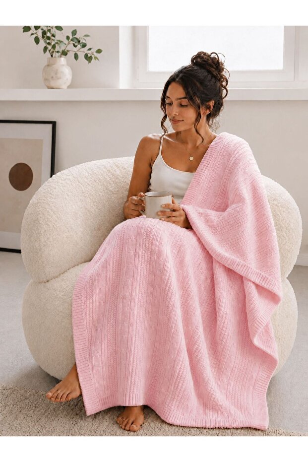 Tri̇ko Wool Knitted Tv Blanket-Sofa Shawl-Shoulder Shawl-Knee Blanket