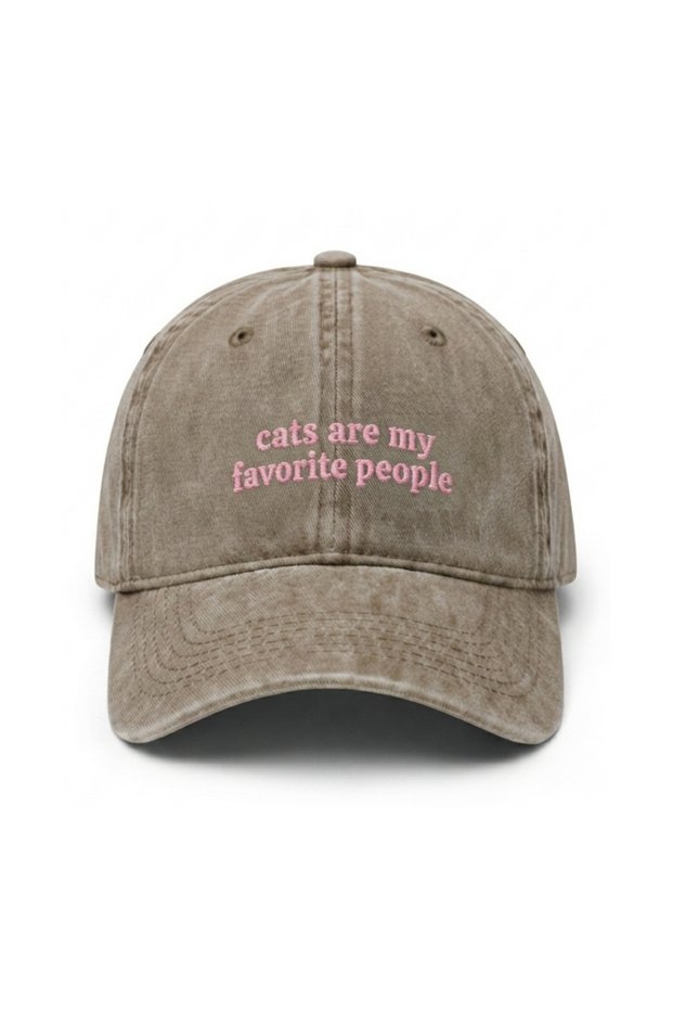 Cats Are My Favorite People Embroidered Cotton Fabric Washable Cap / Cats Are My Favorite People Embroidered Adjustable Style Hat