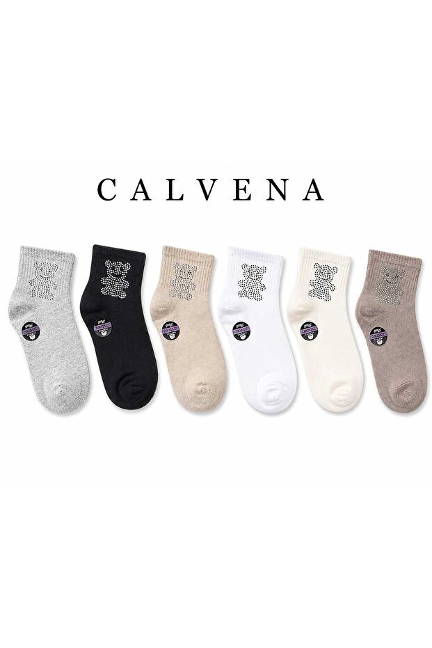 Women's 6 Pairs Cute Figure Teddy Patterned Stoned Seamless Daily Booties Socks