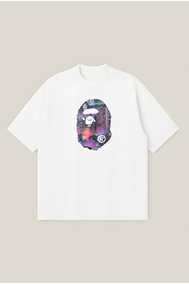 Cyberpunk Bape Printed Oversize Boxy Cut Unisex 100% Cotton Tshirt | Streetwear