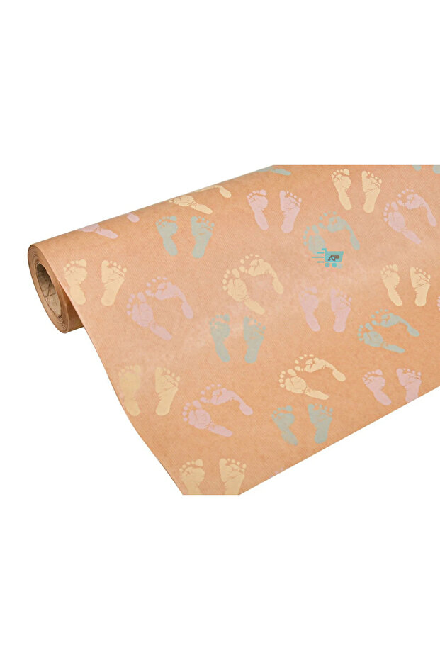 Baby Shower Baby Footprint Patterned Kraft Gift Wrapping Paper 35X100 cm 5 Pieces