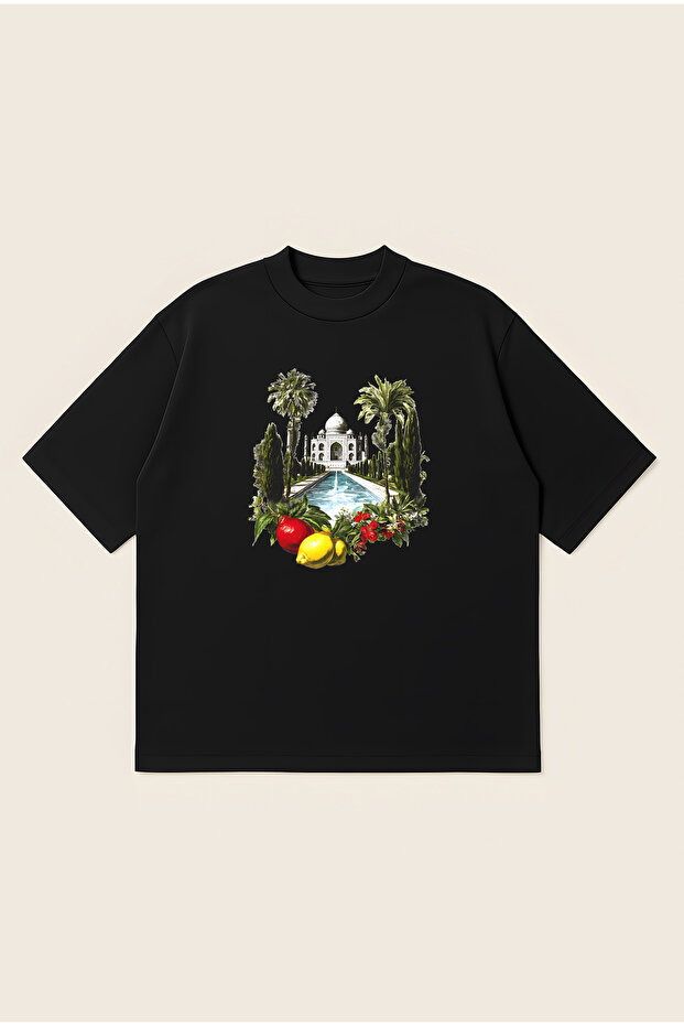 Taj Mahal Printed Oversize Boxy Cut Unisex 100% Cotton Tshirt | Streetwear