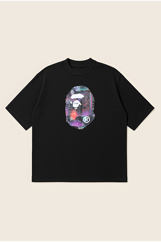 Cyberpunk Bape Printed Oversize Boxy Cut Unisex 100% Cotton Tshirt | Streetwear